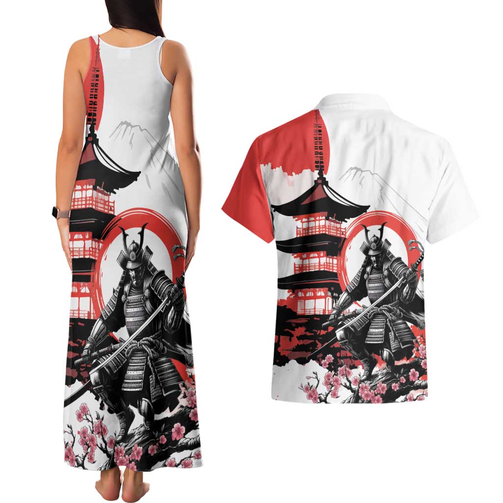 Japanese Samurai Warrior Enso Couples Matching Tank Maxi Dress and Hawaiian Shirt Japan Pagoda Sakura Watercolor LT14 - Polynesian Pride
