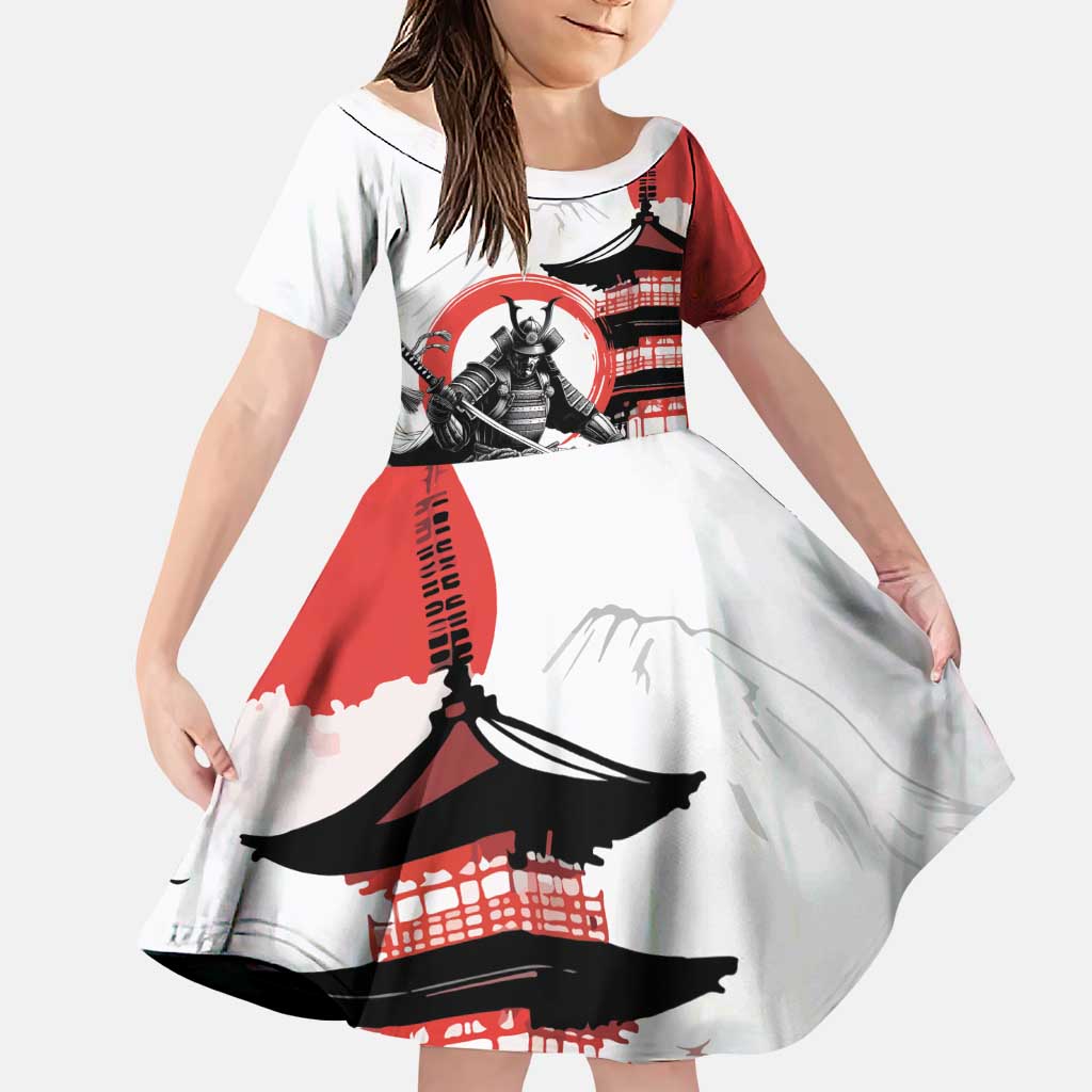 Japanese Samurai Warrior Enso Family Matching Mermaid Dress and Hawaiian Shirt Japan Pagoda Sakura Watercolor LT14 Daughter's Dress White - Polynesian Pride