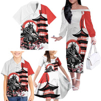 Japanese Samurai Warrior Enso Family Matching Off The Shoulder Long Sleeve Dress and Hawaiian Shirt Japan Pagoda Sakura Watercolor LT14 - Polynesian Pride