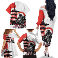 Japanese Samurai Warrior Enso Family Matching Off The Shoulder Long Sleeve Dress and Hawaiian Shirt Japan Pagoda Sakura Watercolor LT14 - Polynesian Pride