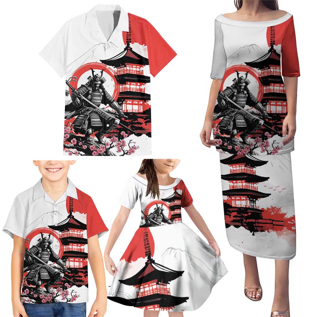 Japanese Samurai Warrior Enso Family Matching Puletasi and Hawaiian Shirt Japan Pagoda Sakura Watercolor LT14 - Polynesian Pride