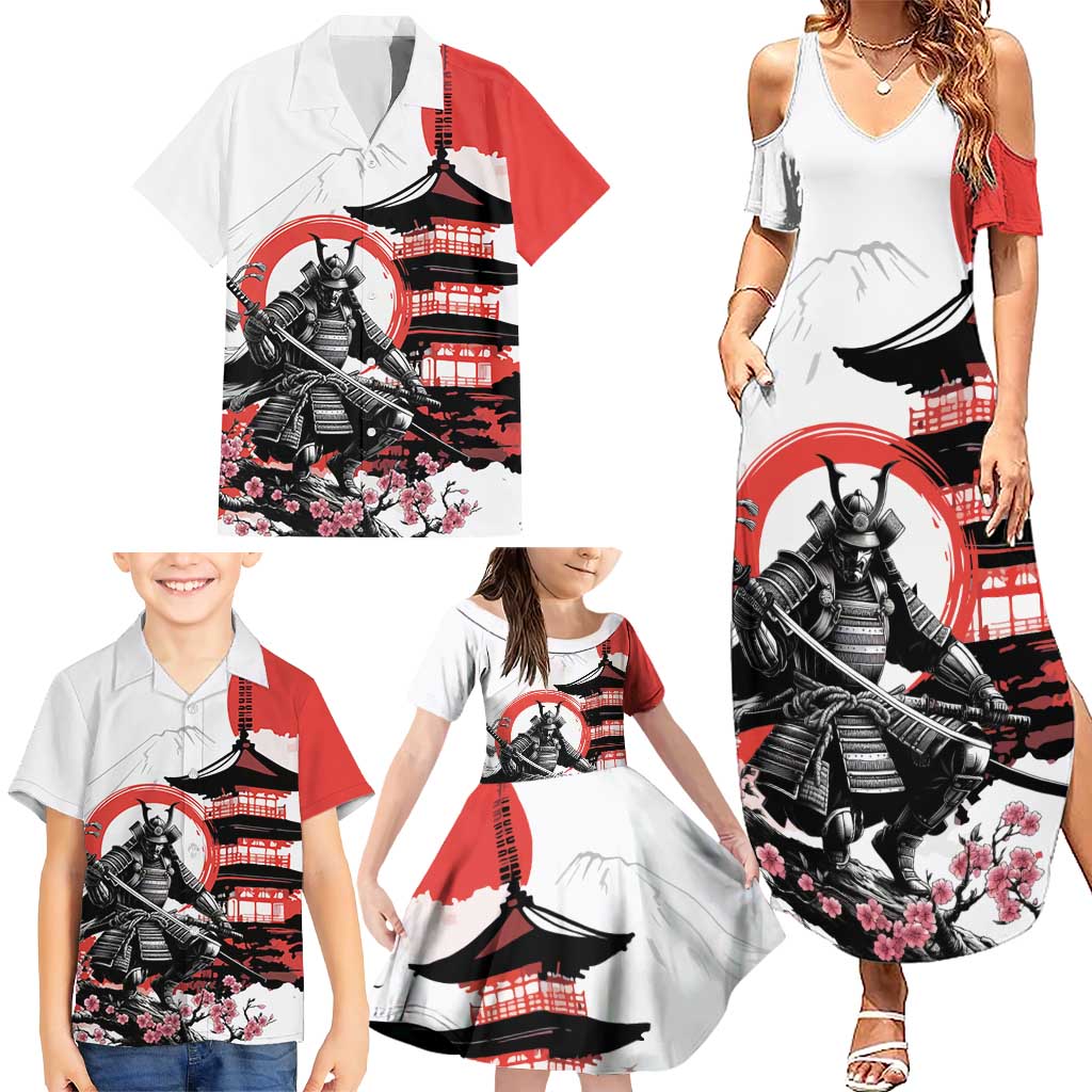 Japanese Samurai Warrior Enso Family Matching Summer Maxi Dress and Hawaiian Shirt Japan Pagoda Sakura Watercolor LT14 - Polynesian Pride