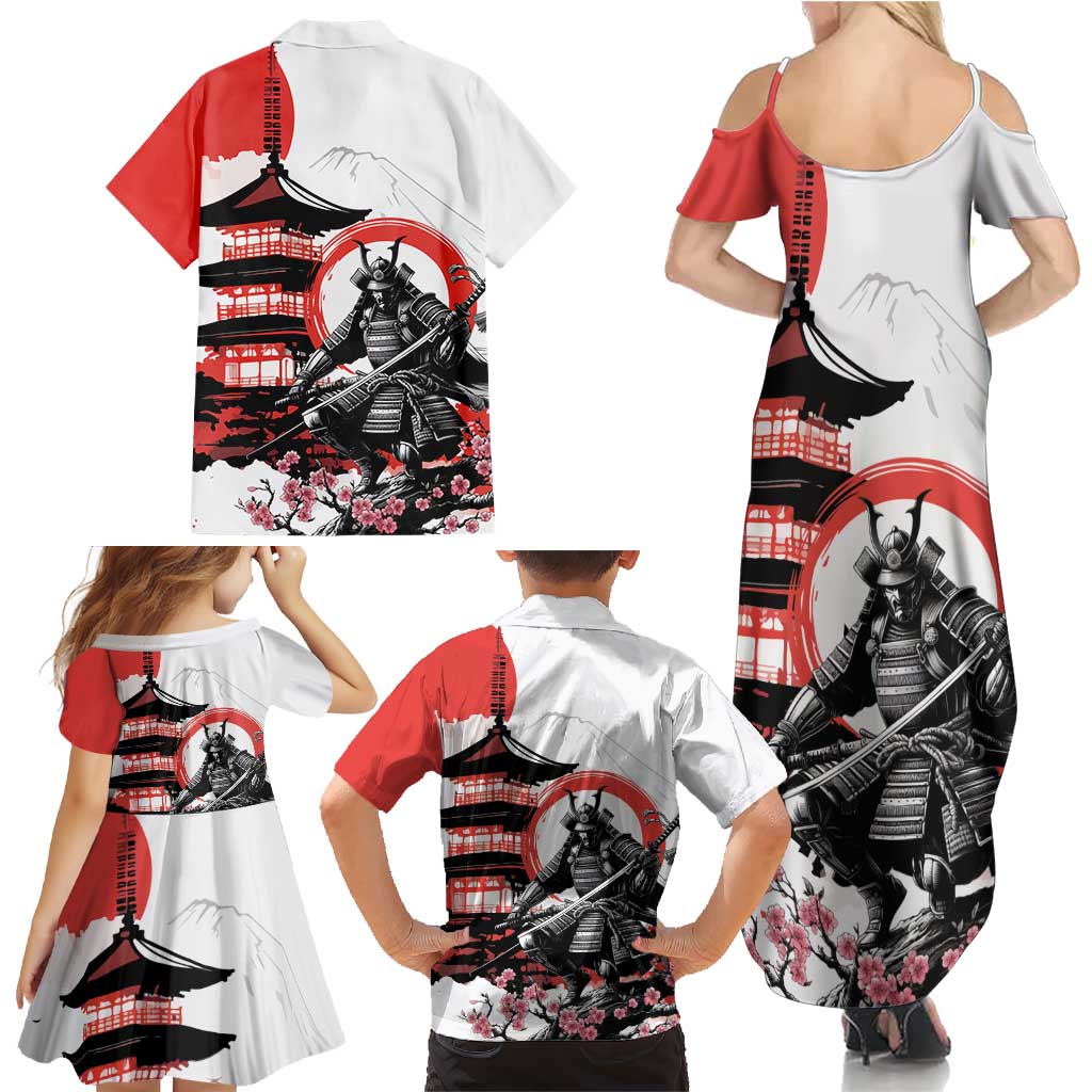 Japanese Samurai Warrior Enso Family Matching Summer Maxi Dress and Hawaiian Shirt Japan Pagoda Sakura Watercolor LT14 - Polynesian Pride