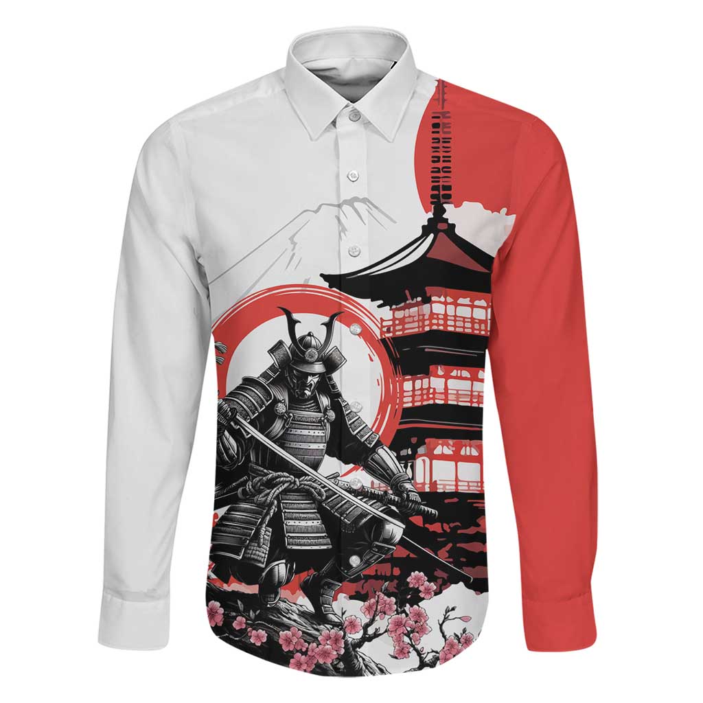 Japanese Samurai Warrior Enso Family Matching Tank Maxi Dress and Hawaiian Shirt Japan Pagoda Sakura Watercolor LT14 Dad's Shirt - Long Sleeve White - Polynesian Pride