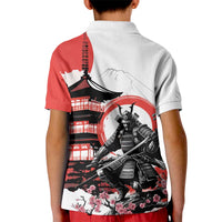 Japanese Samurai Warrior Enso Kid Polo Shirt Japan Pagoda Sakura Watercolor - Polynesian Pride