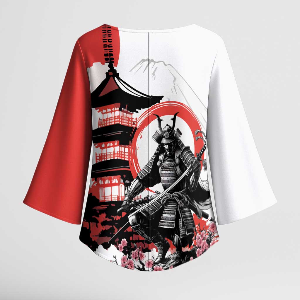 Japanese Samurai Warrior Enso Kimono Sleeve Blouse Japan Pagoda Sakura Watercolor - Polynesian Pride