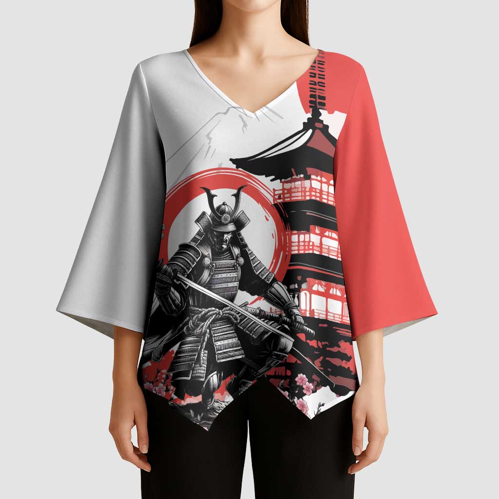Japanese Samurai Warrior Enso Kimono Sleeve Blouse Japan Pagoda Sakura Watercolor - Polynesian Pride