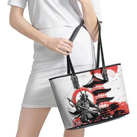 Japanese Samurai Warrior Enso Leather Tote Bag Japan Pagoda Sakura Watercolor LT14 - Polynesian Pride