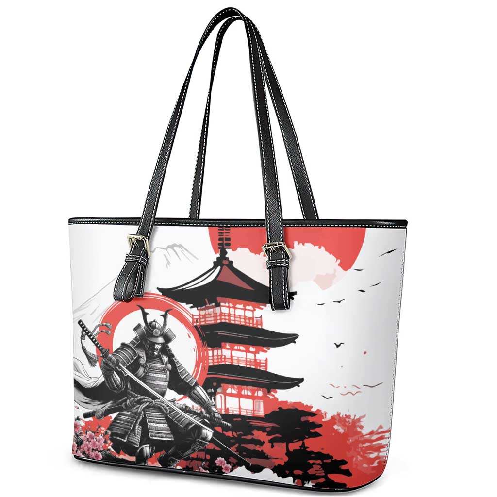 Japanese Samurai Warrior Enso Leather Tote Bag Japan Pagoda Sakura Watercolor LT14 - Polynesian Pride