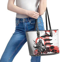 Japanese Samurai Warrior Enso Leather Tote Bag Japan Pagoda Sakura Watercolor LT14 - Polynesian Pride