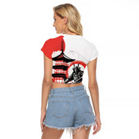 Japanese Samurai Warrior Enso Raglan Cropped T Shirt Japan Pagoda Sakura Watercolor - Polynesian Pride