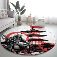 Japanese Samurai Warrior Enso Round Carpet Japan Pagoda Sakura Watercolor - Polynesian Pride