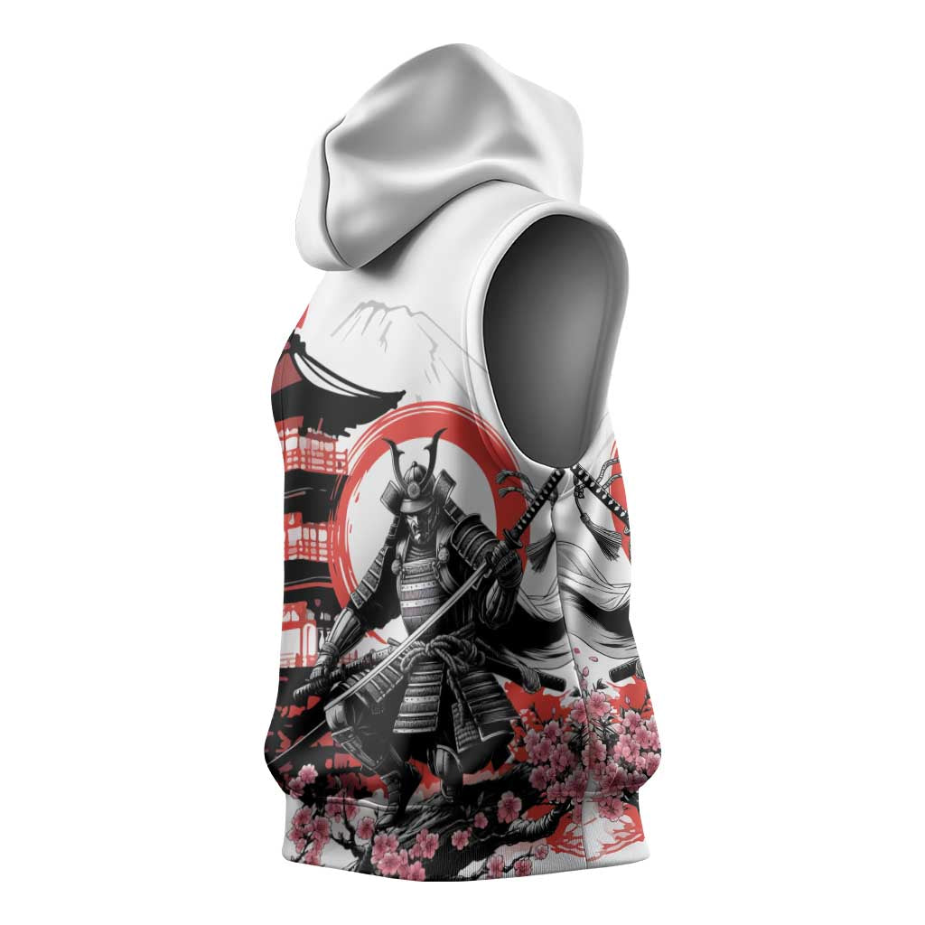 Japanese Samurai Warrior Enso Sleeveless Hoodie Japan Pagoda Sakura Watercolor - Polynesian Pride