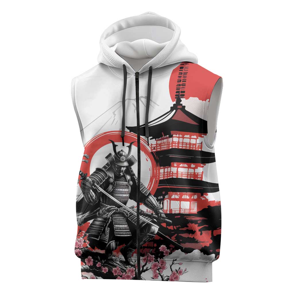 Japanese Samurai Warrior Enso Sleeveless Zip Hoodie Japan Pagoda Sakura Watercolor - Polynesian Pride