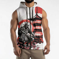 Japanese Samurai Warrior Enso Sleeveless Zip Hoodie Japan Pagoda Sakura Watercolor - Polynesian Pride