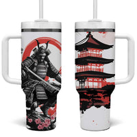 Japanese Samurai Warrior Enso Tumbler With Handle Japan Pagoda Sakura Watercolor LT14 One Size: 40 oz White - Polynesian Pride