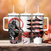 Japanese Samurai Warrior Enso Tumbler With Handle Japan Pagoda Sakura Watercolor LT14 - Polynesian Pride