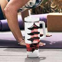 Japanese Samurai Warrior Enso Tumbler With Handle Japan Pagoda Sakura Watercolor LT14 - Polynesian Pride