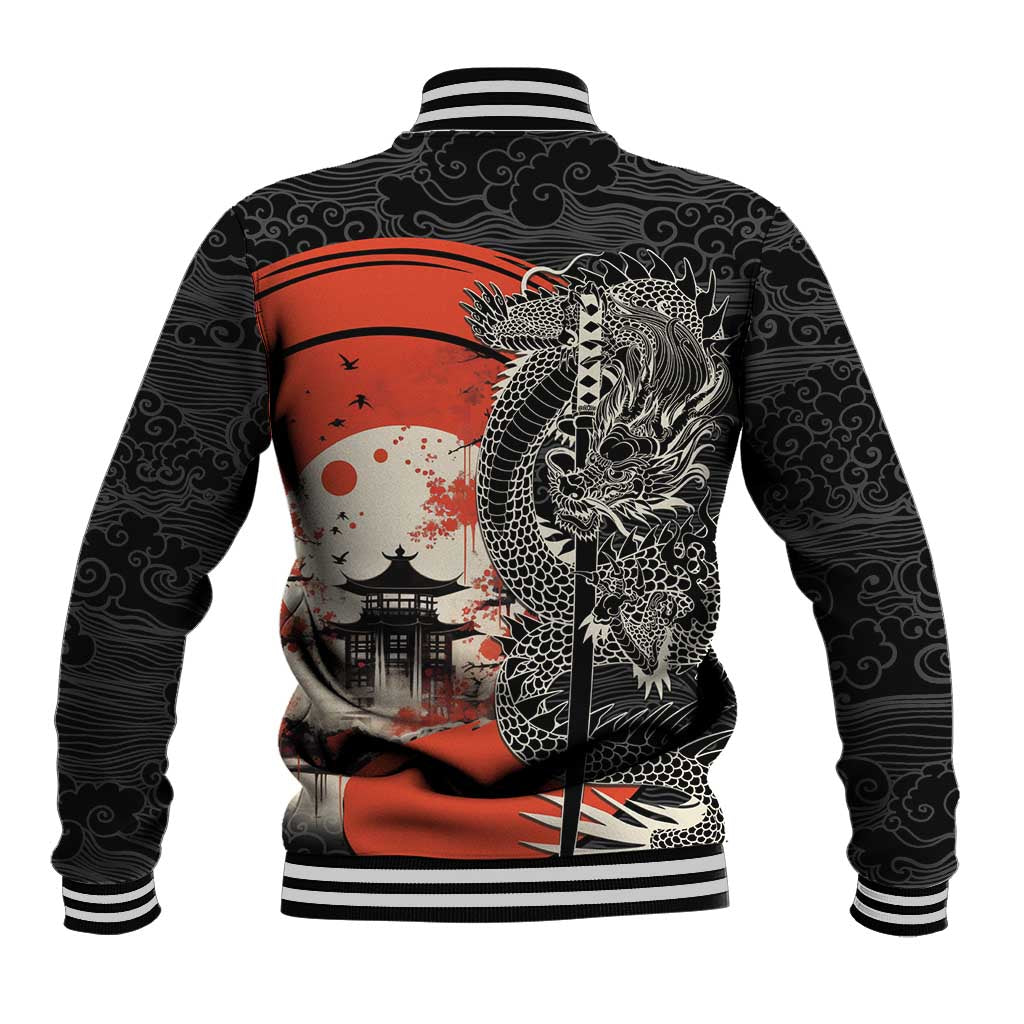 Japanese Dragon Katana Enso Baseball Jacket Japan Pagoda Seamless Cloud - Polynesian Pride