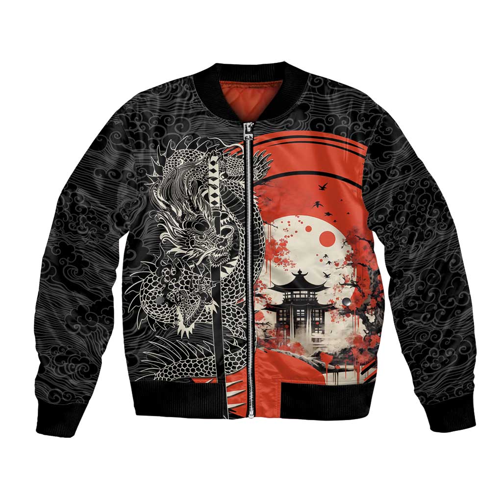 Japanese Dragon Katana Enso Bomber Jacket Japan Pagoda Seamless Cloud - Polynesian Pride