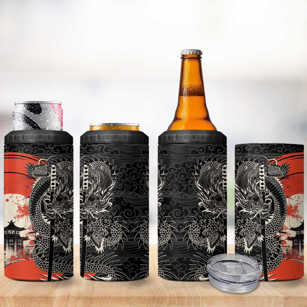 Japanese Dragon Katana Enso 4 in 1 Can Cooler Tumbler Japan Pagoda Seamless Cloud LT14 - Polynesian Pride