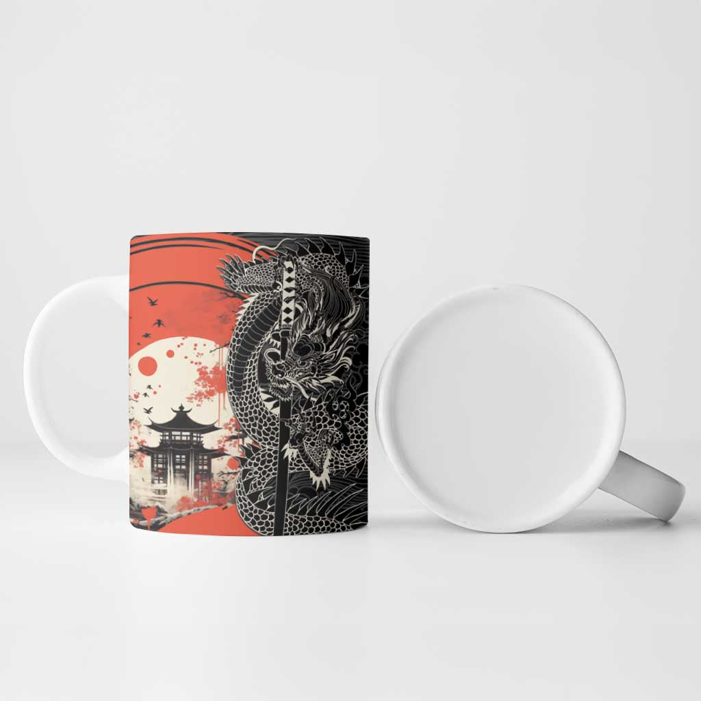 Japanese Dragon Katana Enso Ceramic Mug Japan Pagoda Seamless Cloud - Polynesian Pride