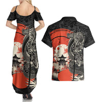 Japanese Dragon Katana Enso Couples Matching Summer Maxi Dress and Hawaiian Shirt Japan Pagoda Seamless Cloud LT14 - Polynesian Pride
