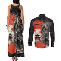 Japanese Dragon Katana Enso Couples Matching Tank Maxi Dress and Long Sleeve Button Shirt Japan Pagoda Seamless Cloud LT14 - Polynesian Pride