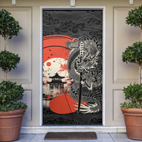 Japanese Dragon Katana Enso Door Cover Japan Pagoda Seamless Cloud LT14 Black - Polynesian Pride