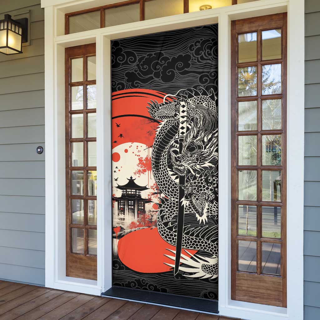 Japanese Dragon Katana Enso Door Cover Japan Pagoda Seamless Cloud LT14 - Polynesian Pride