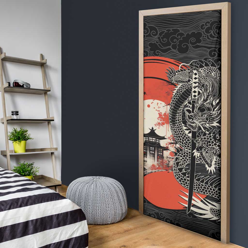 Japanese Dragon Katana Enso Door Cover Japan Pagoda Seamless Cloud LT14 - Polynesian Pride