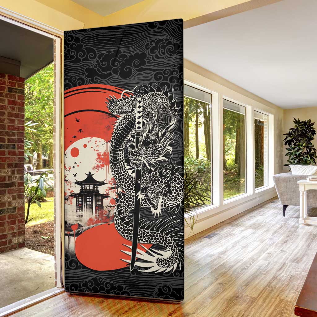 Japanese Dragon Katana Enso Door Cover Japan Pagoda Seamless Cloud LT14 - Polynesian Pride