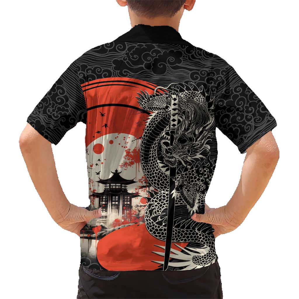 Japanese Dragon Katana Enso Family Matching Off Shoulder Maxi Dress and Hawaiian Shirt Japan Pagoda Seamless Cloud LT14 - Polynesian Pride