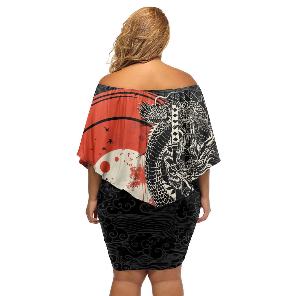 Japanese Dragon Katana Enso Family Matching Off Shoulder Short Dress and Hawaiian Shirt Japan Pagoda Seamless Cloud LT14 - Polynesian Pride