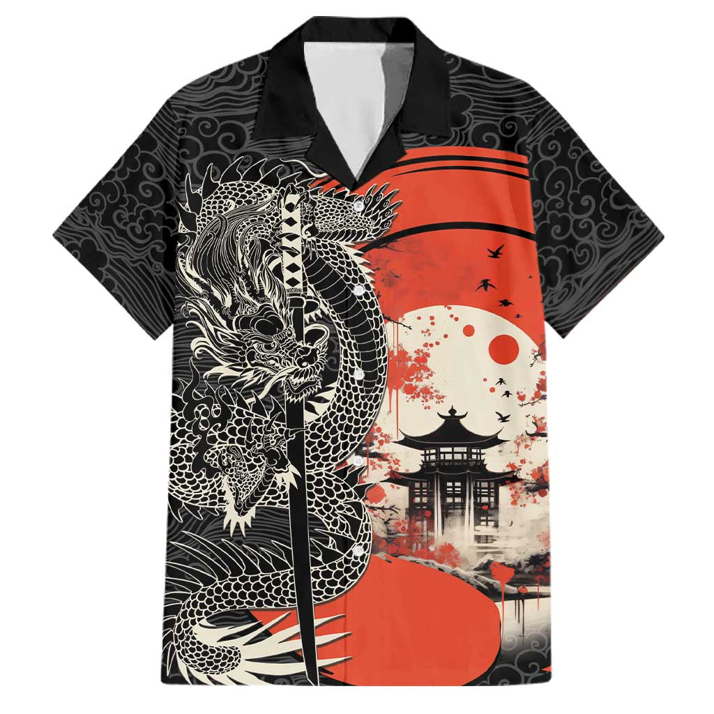 Japanese Dragon Katana Enso Family Matching Puletasi and Hawaiian Shirt Japan Pagoda Seamless Cloud LT14 Dad's Shirt - Short Sleeve Black - Polynesian Pride