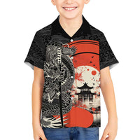 Japanese Dragon Katana Enso Family Matching Puletasi and Hawaiian Shirt Japan Pagoda Seamless Cloud LT14 Son's Shirt Black - Polynesian Pride