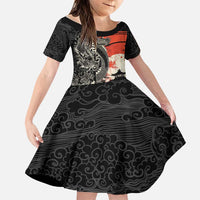 Japanese Dragon Katana Enso Family Matching Summer Maxi Dress and Hawaiian Shirt Japan Pagoda Seamless Cloud LT14 Daughter's Dress Black - Polynesian Pride