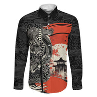 Japanese Dragon Katana Enso Family Matching Summer Maxi Dress and Hawaiian Shirt Japan Pagoda Seamless Cloud LT14 Dad's Shirt - Long Sleeve Black - Polynesian Pride