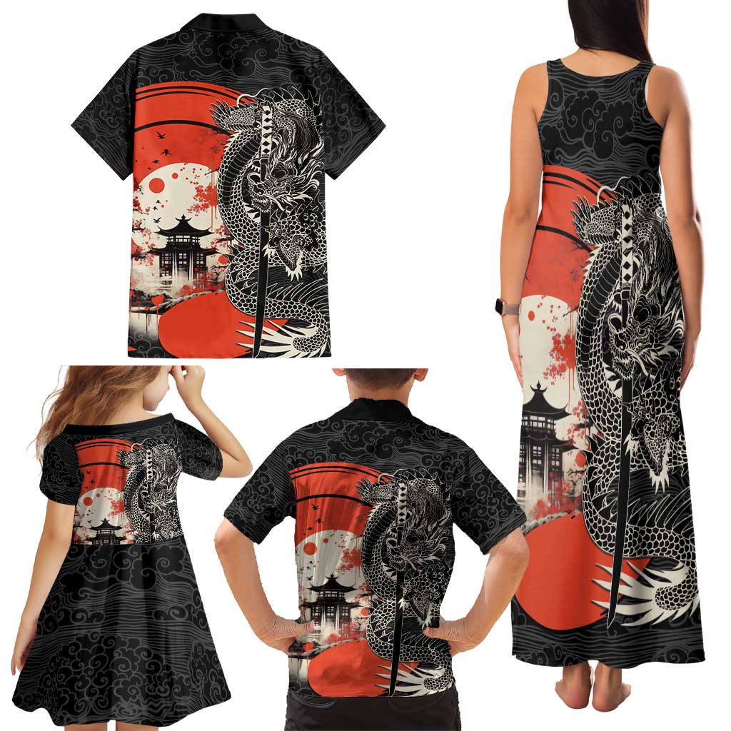 Japanese Dragon Katana Enso Family Matching Tank Maxi Dress and Hawaiian Shirt Japan Pagoda Seamless Cloud LT14 - Polynesian Pride