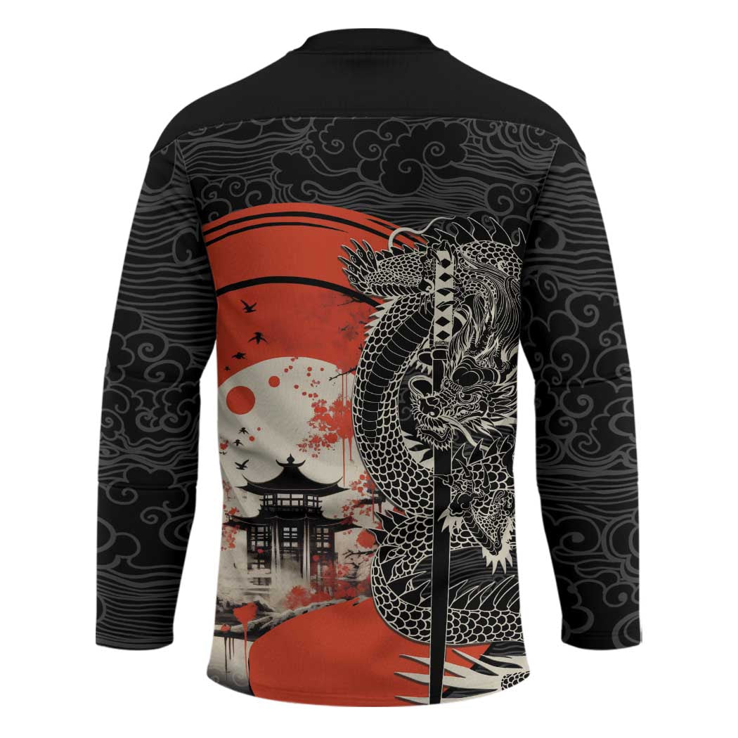 Japanese Dragon Katana Enso Hockey Jersey Japan Pagoda Seamless Cloud - Polynesian Pride