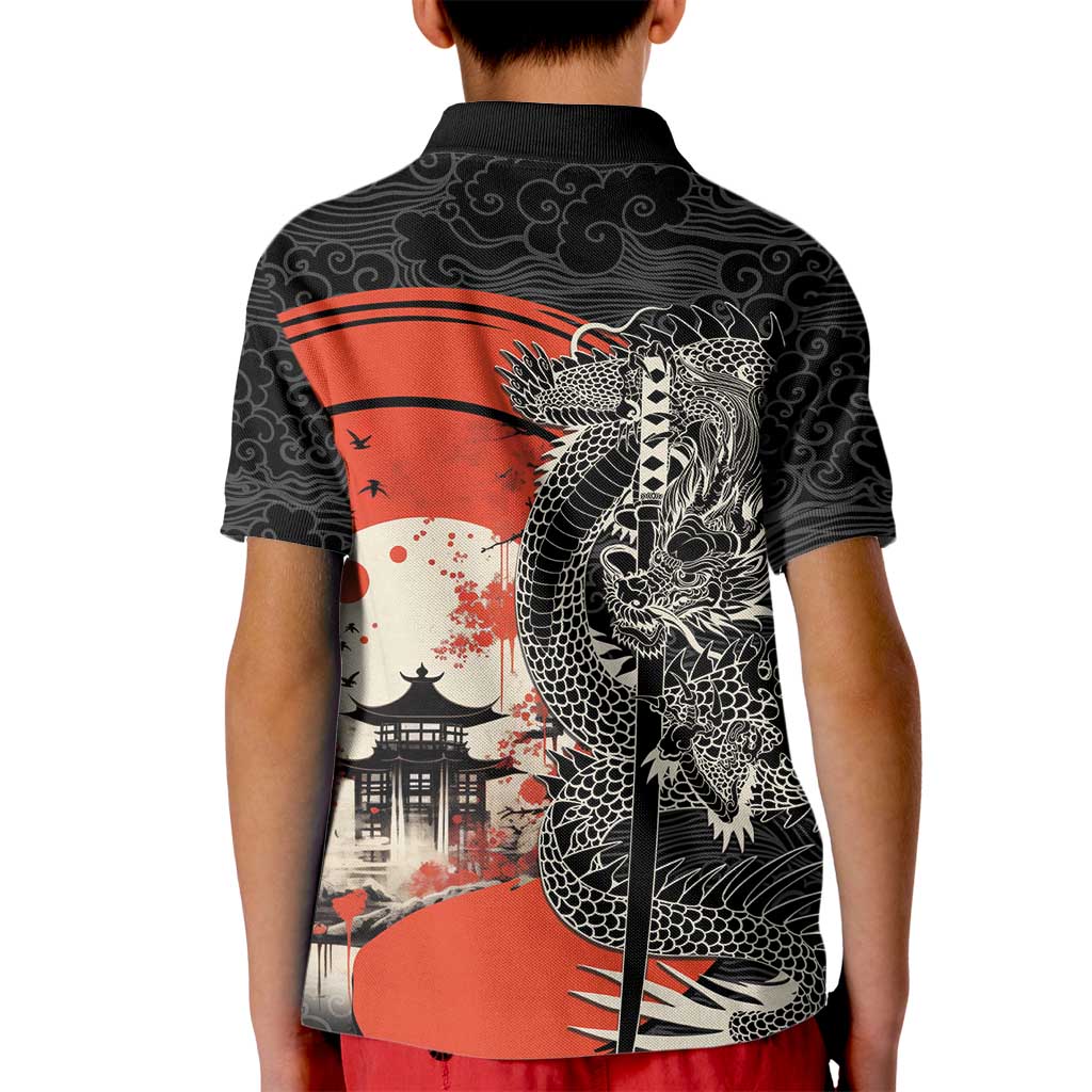 Japanese Dragon Katana Enso Kid Polo Shirt Japan Pagoda Seamless Cloud - Polynesian Pride