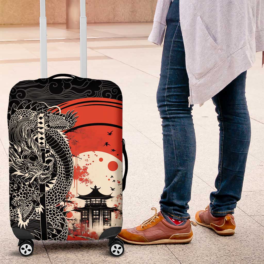 Japanese Dragon Katana Enso Luggage Cover Japan Pagoda Seamless Cloud - Polynesian Pride