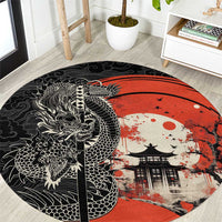 Japanese Dragon Katana Enso Round Carpet Japan Pagoda Seamless Cloud - Polynesian Pride