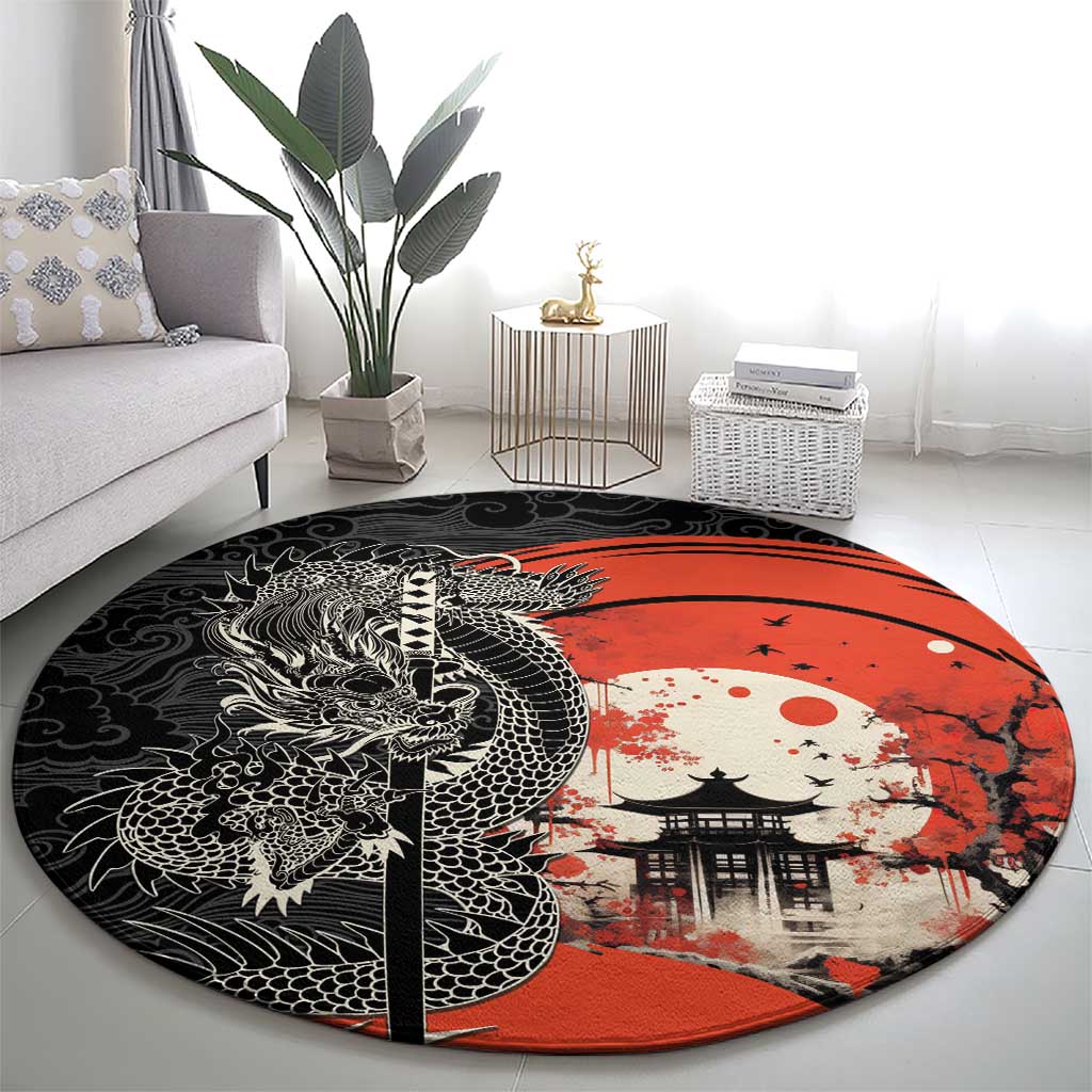 Japanese Dragon Katana Enso Round Carpet Japan Pagoda Seamless Cloud - Polynesian Pride