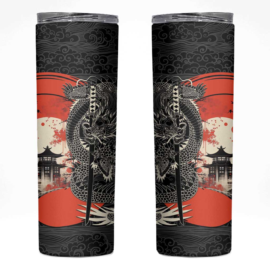 Japanese Dragon Katana Enso Skinny Tumbler Japan Pagoda Seamless Cloud LT14 Black - Polynesian Pride