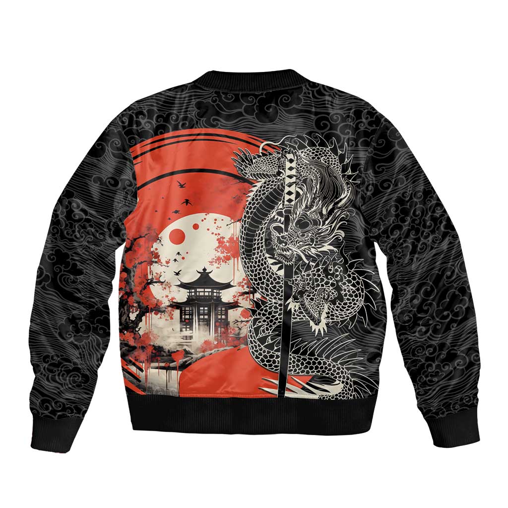 Japanese Dragon Katana Enso Sleeve Zip Bomber Jacket Japan Pagoda Seamless Cloud - Polynesian Pride