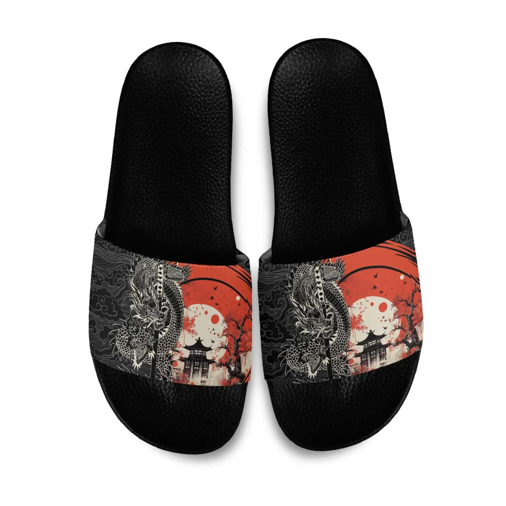 Japanese Dragon Katana Enso Slide Sandals Japan Pagoda Seamless Cloud - Polynesian Pride