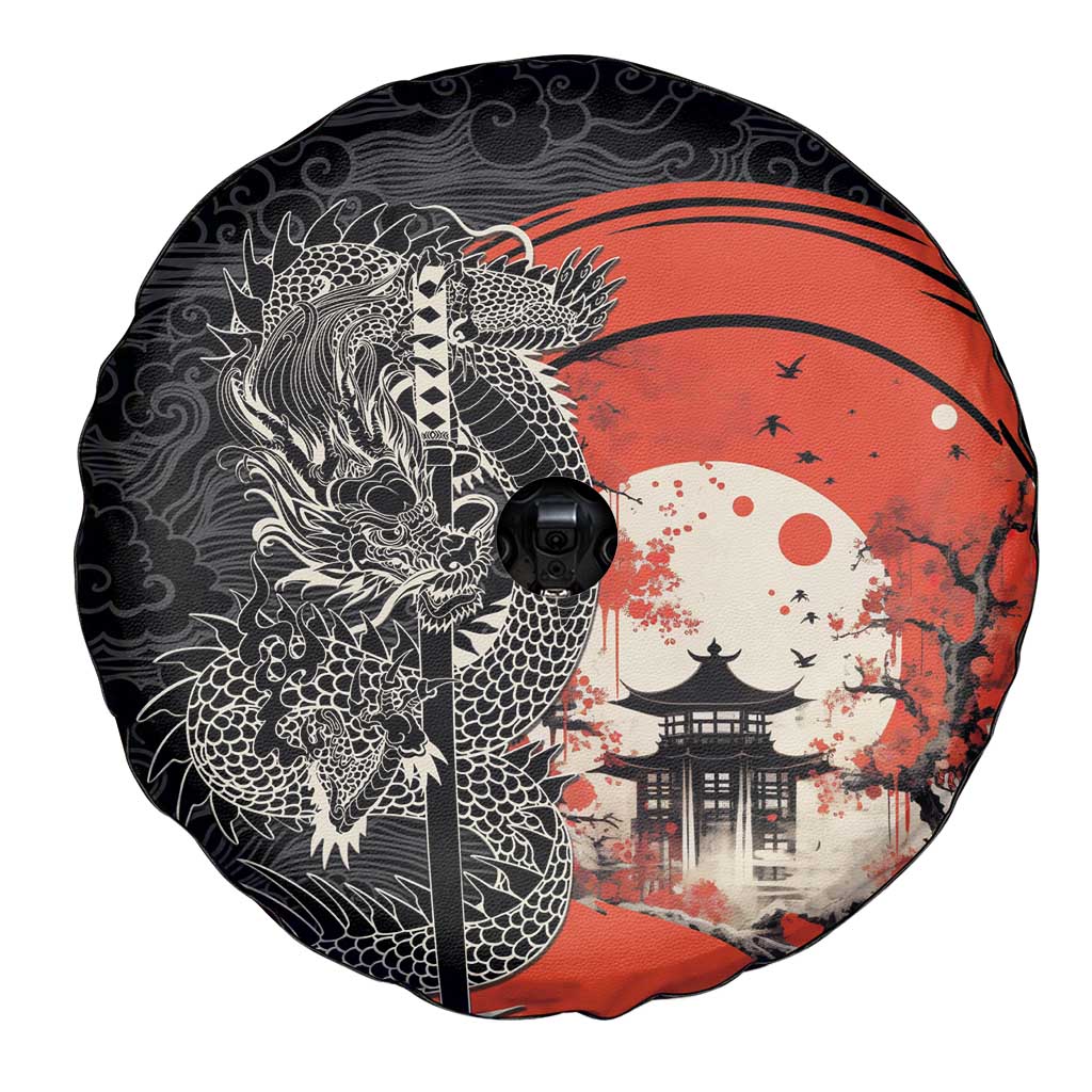 Japanese Dragon Katana Enso Spare Tire Cover Japan Pagoda Seamless Cloud - Polynesian Pride