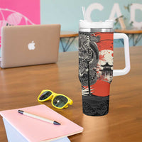 Japanese Dragon Katana Enso Tumbler With Handle Japan Pagoda Seamless Cloud - Polynesian Pride