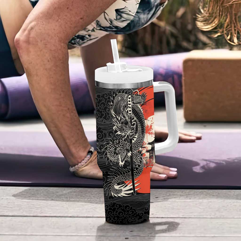 Japanese Dragon Katana Enso Tumbler With Handle Japan Pagoda Seamless Cloud - Polynesian Pride